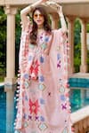 Buy_PS Pret by Payal Singhal_Pink Silkmul Printed Ikat Star Motifs V Neck Kaftan _at_Aza_Fashions