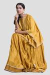 Shop_Brij_Yellow Chanderi Silk Embroidered Kanchi Kaftan Top And Lehenga Set _Online_at_Aza_Fashions