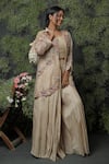 Usha Bagri_Beige Silk Embroidery Round Pleated Palazzo Set With Jacket  _Online_at_Aza_Fashions