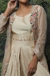 Shop_Usha Bagri_Beige Silk Embroidery Round Pleated Palazzo Set With Jacket  _Online_at_Aza_Fashions