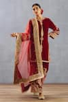 Torani_Red Velvet, Cotton Voile And Organza Sindoori Yoshita Kurta Phiran Set _Online_at_Aza_Fashions