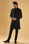 Buy Raghavendra Rathore Blue Black Cotton Mandarin Collar Tailored Achkan Online at Aza Fashions Buy_Raghavendra Rathore Blue_Black Cotton Mandarin Collar Tailored Achkan _Online_at_Aza_Fashions