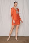 Buy_Amrta By Guneet Kondal_Coral Cotton, Viscose Beads, Embroidery V-neck Short Dress _Online_at_Aza_Fashions