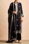 Buy_Sue Mue_Black Maheswari Handloom Cotton Band Collar Kurta Set _at_Aza_Fashions