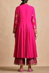 Shop_Sue Mue_Pink Handloom Cotton Mandarin Collar Anarkali With Dupatta _at_Aza_Fashions