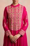 Shop_Sue Mue_Pink Handloom Cotton Mandarin Collar Anarkali With Dupatta _Online_at_Aza_Fashions