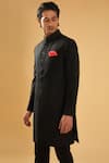 Buy Raghavendra Rathore Blue Black Cotton Mandarin Collar Tailored Achkan Buy_Raghavendra Rathore Blue_Black Cotton Mandarin Collar Tailored Achkan