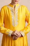 Buy_Sue Mue_Yellow Handloom Cotton, Tussar Georgette Mandarin Collar Anarkali Set _Online_at_Aza_Fashions