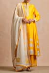 Buy_Sue Mue_Yellow Handloom Cotton, Tussar Georgette Mandarin Collar Anarkali Set _at_Aza_Fashions