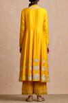 Shop_Sue Mue_Yellow Handloom Cotton, Tussar Georgette Mandarin Collar Anarkali Set _at_Aza_Fashions
