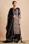 Shop_Sue Mue_Black Tussar Georgette Round Handloom Maheshwari Kurta Set _at_Aza_Fashions