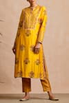 Buy_Sue Mue_Yellow Handloom Maheshwari Cotton Round Kurta Set _at_Aza_Fashions