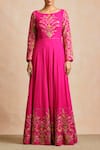 Buy_Sue Mue_Pink Handloom Cotton Round Embroidered Anarkali _at_Aza_Fashions