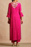 Shop_Sue Mue_Pink Handloom Cotton Round Embroidered Kurta Set _at_Aza_Fashions