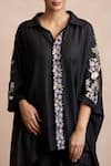 Buy_Sue Mue_Black Tussar Georgette Spread Collar Embroidered Asymmetric Kurta _Online_at_Aza_Fashions