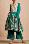 Buy_Sue Mue_Green Handloom Cotton Round Anarkali Set _at_Aza_Fashions