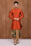 Buy_Aryavir Malhotra_Orange Dupion Silk Kurta And Dhoti Pant Set _at_Aza_Fashions