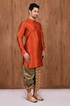 Aryavir Malhotra_Orange Dupion Silk Kurta And Dhoti Pant Set _Online_at_Aza_Fashions