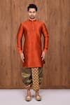 Buy_Aryavir Malhotra_Orange Dupion Silk Kurta And Dhoti Pant Set _Online_at_Aza_Fashions