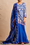 Buy_Sue Mue_Blue Handloom Maheshwari Cotton Round Kurta Set _at_Aza_Fashions