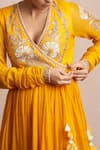 Buy_Sue Mue_Yellow Handloom Maheshwari Cotton, Lycra Crepe V Neck Anarkali Set _Online_at_Aza_Fashions