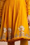 Shop_Sue Mue_Yellow Handloom Maheshwari Cotton, Lycra Crepe V Neck Anarkali Set _Online_at_Aza_Fashions