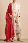 Buy_Sue Mue_Beige Tussar Georgette Mandarin Collar Handloom Maheshwari Kurta Set _at_Aza_Fashions