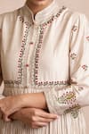 Sue Mue_Beige Tussar Georgette Mandarin Collar Handloom Maheshwari Kurta Set _at_Aza_Fashions