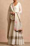 Buy_Sue Mue_Beige Handwoven Banarasi Cotton Square Neck Anarkali With Dupatta _at_Aza_Fashions