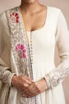 Buy_Sue Mue_Beige Handwoven Banarasi Cotton Square Neck Anarkali With Dupatta _Online_at_Aza_Fashions