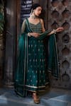 Kritika Dawar_Green Silk, Organza Embroidery V-neck Floral Anarkali Set _Online_at_Aza_Fashions