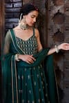Buy_Kritika Dawar_Green Silk, Organza Embroidery V-neck Floral Anarkali Set _Online_at_Aza_Fashions
