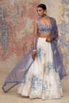 Buy_Devnaagri_Blue Chanderi Scoop Neck Lehenga Set _at_Aza_Fashions