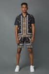 Buy_House Of Three_Black Cotton Poplin Jewel Mural Hawaiian Shorts _at_Aza_Fashions