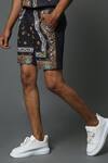 House Of Three_Black Cotton Poplin Jewel Mural Hawaiian Shorts _Online_at_Aza_Fashions