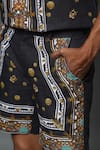 Shop_House Of Three_Black Cotton Poplin Jewel Mural Hawaiian Shorts _Online_at_Aza_Fashions