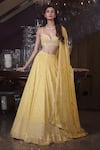 Buy_Sawan Gandhi_Yellow Georgette Chikankari Lehenga Set_at_Aza_Fashions