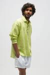 Terra Luna_Green 100% Linen Plain Azores T-shirt _Online_at_Aza_Fashions