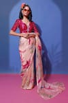 Buy_Mahima Mahajan_Pink Organza Leaf Neck Saree With Blouse _at_Aza_Fashions