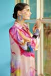Garima Bindal_Multi Color Modal Sequins Shawl Neck Bubble Floral Print Shirt And Pant Set _at_Aza_Fashions