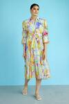 Garima Bindal_Multi Color Silk, Chanderi Sequins Collared Zinnia Printed Tiered Shirt Dress _Online_at_Aza_Fashions