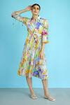 Buy_Garima Bindal_Multi Color Silk, Chanderi Sequins Collared Zinnia Printed Tiered Shirt Dress _Online_at_Aza_Fashions