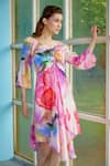 Garima Bindal_Multi Color Modal, Satin One Shoulder Rosita Abstract Print Dress _Online_at_Aza_Fashions