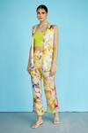 Garima Bindal_Multi Color Modal Sequins Square Neck, Open Eden Floral Print Jacket And Pant Set _Online_at_Aza_Fashions