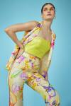 Shop_Garima Bindal_Multi Color Modal Sequins Square Neck, Open Eden Floral Print Jacket And Pant Set _Online_at_Aza_Fashions
