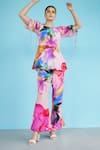 Buy_Garima Bindal_Multi Color Crepe Round Neck Reanna Abstract Print Peplum And Flared Pant Set _Online_at_Aza_Fashions