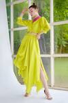 Buy_Garima Bindal_Green , Silk V-neck Dazzle Up Crop Top And Skirt Set _Online_at_Aza_Fashions