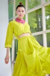 Buy_Garima Bindal_Green , Silk V-neck Dazzle Up Crop Top And Skirt Set 