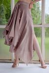 Shop_Garima Bindal_Brown Silk Tassels Shawl Neck Cascade Drape Sleeve Crop Top And Skirt Set _Online_at_Aza_Fashions