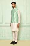 Arihant Rai Sinha_Green Jacquard Embroidered Floral Bundi _Online_at_Aza_Fashions